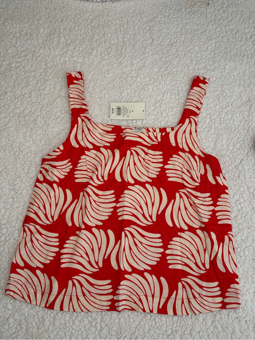 A New Day Square-neck Tank Top linen-blend Red and Cream Seashells Print Size